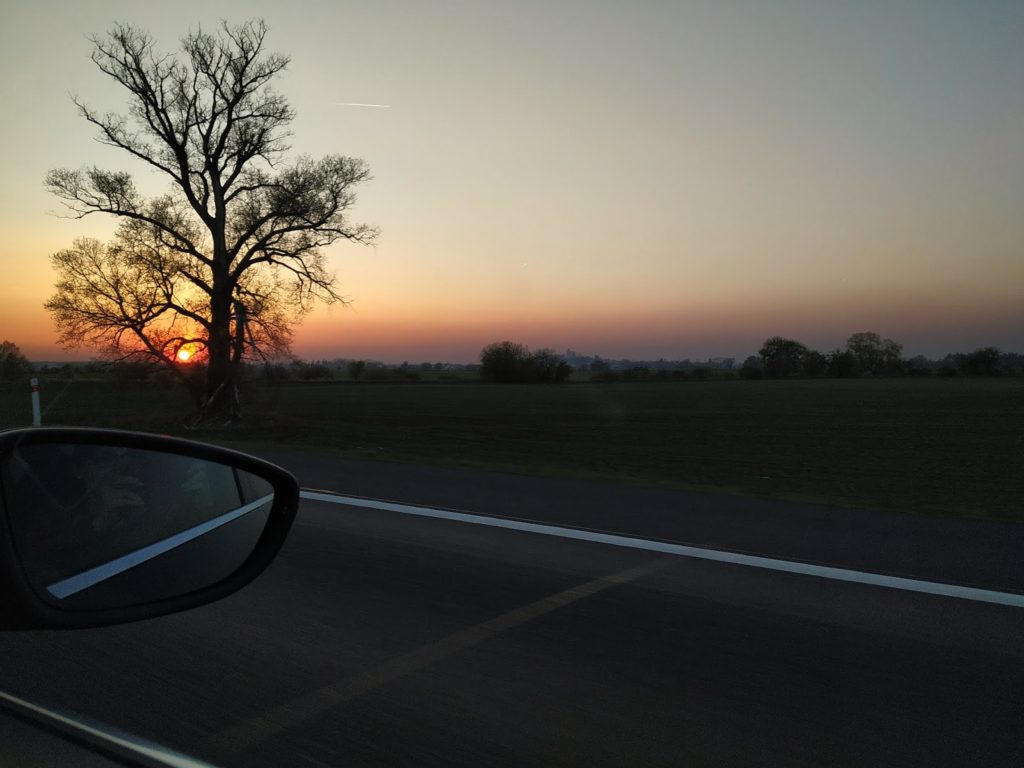 západ slunce, auto, cestování